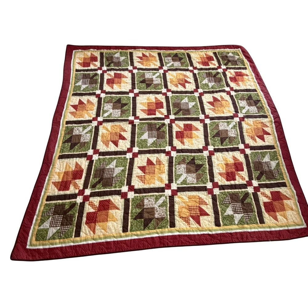 Better Homes & Gardens Autumn Maple Leaf Patchwork Quilt Full Queen 86x86 Plaid